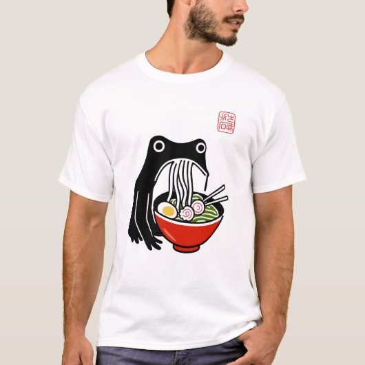 Grappige Grumpy Frog Ramen Sumi-e Kawaii Inktschil T-shirt (Voorkant)