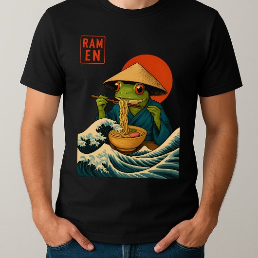 Grappige Grumpy Frog Ramen Sumi-e Kawaii Inktschil T-shirt