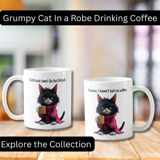Grappige Grumpy kat in een jurk en koffie zwarte k Koffiemok
