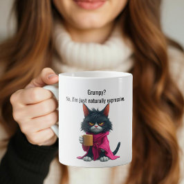 Grappige Grumpy kat in een jurk en koffie zwarte k Koffiemok