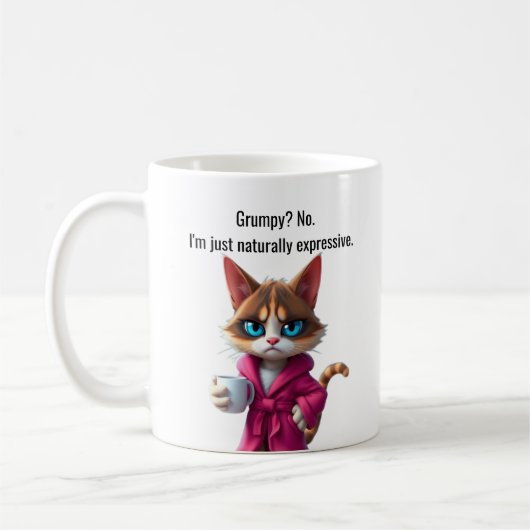 Grappige Grumpy kat in een Robe en Koffie Calico C Koffiemok (Links)