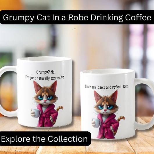 Grappige Grumpy kat in een Robe en Koffie Calico C Koffiemok