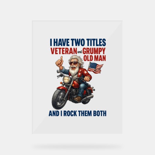 Grappige Grumpy Old Man Veteran Motorcycle Acryl Bord (Voorkant)