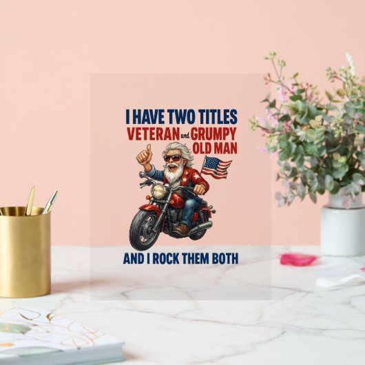 Grappige Grumpy Old Man Veteran Motorcycle Acryl Bord (Huwelijk)