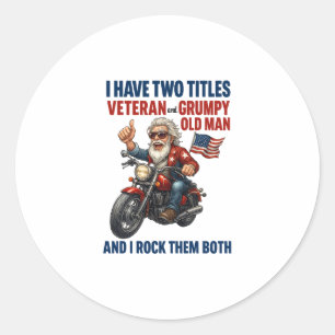 Grappige Grumpy Old Man Veteran Motorcycle Ronde Sticker