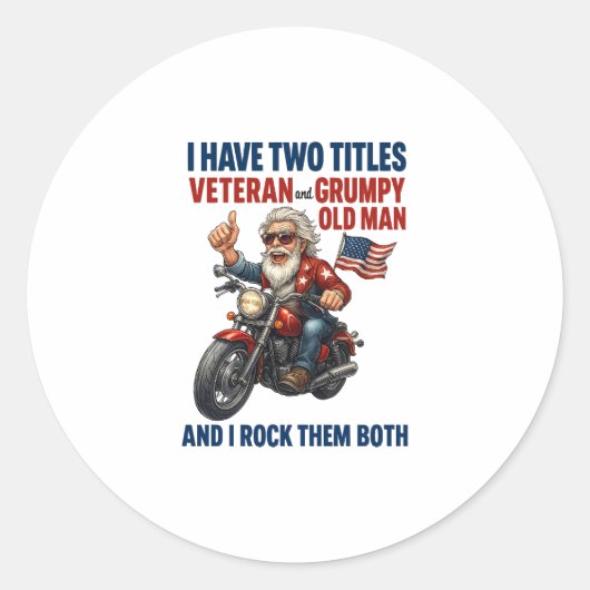 Grappige Grumpy Old Man Veteran Motorcycle Ronde Sticker (Voorkant)