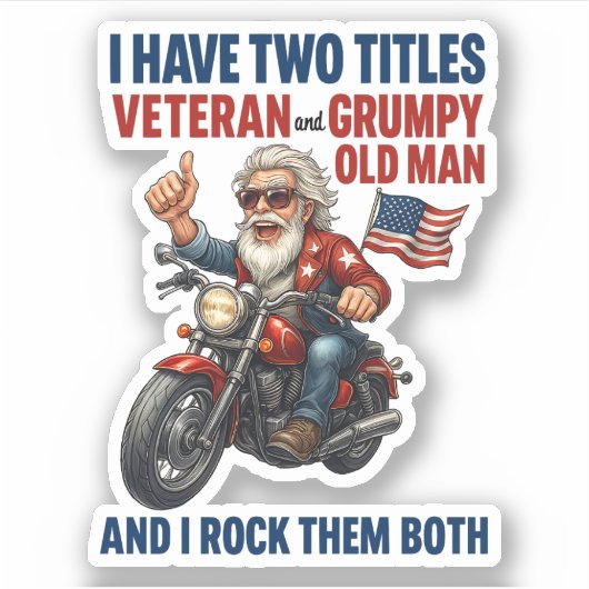 Grappige Grumpy Old Man Veteran Motorcycle Sticker (Voorkant)