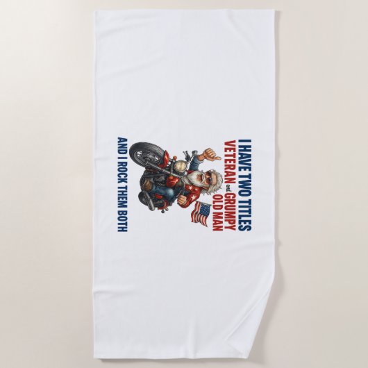 Grappige Grumpy Old Man Veteran Motorcycle Strandlaken (Voorkant)