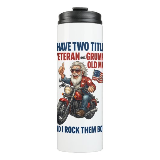 Grappige Grumpy Old Man Veteran Motorcycle Thermosbeker (Voorkant)