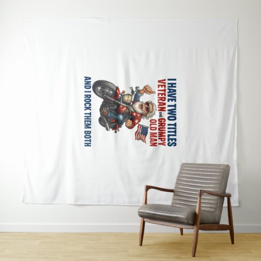 Grappige Grumpy Old Man Veteran Motorcycle Wandkleed (In Situ (horizontaal))