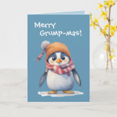 Grappige Grumpy Penguin Grinch Kerstvakantie Kaart (Gele Bloem)