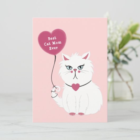 Grappige Grumpy White Cat Moederdag Platte Kaart (Staand voorkant)