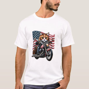 Grappige Grunge Cat Riding Motorfiets Amerikaanse T-shirt