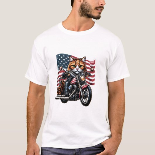 Grappige Grunge Cat Riding Motorfiets Amerikaanse  T-shirt (Voorkant)