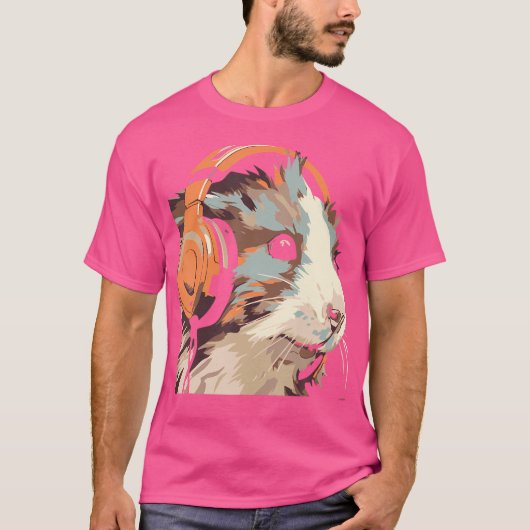 Grappige Guinea Pig Gerbil hoofdtelefoon T-shirt (Voorkant)