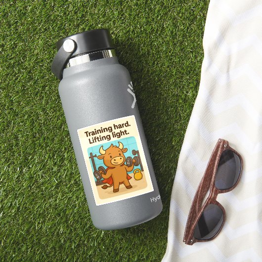 Grappige Gym Bull "Training Hard" Bullio Ontwerp Sticker (HydroFlask Insitu)
