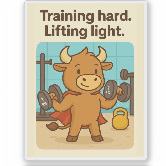 Grappige Gym Bull "Training Hard" Bullio Ontwerp Sticker (Voorkant)