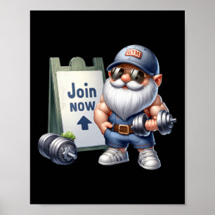 Grappige Gym Gnome Graphic Met Dumbbells Voor Mann Poster