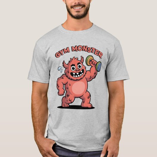 Grappige Gym Monster Lifting Gewichten Cartoon T-shirt (Voorkant)