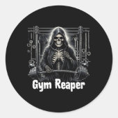 Grappige Gym Reaper Workout Bodybuilding Ronde Sticker (Voorkant)