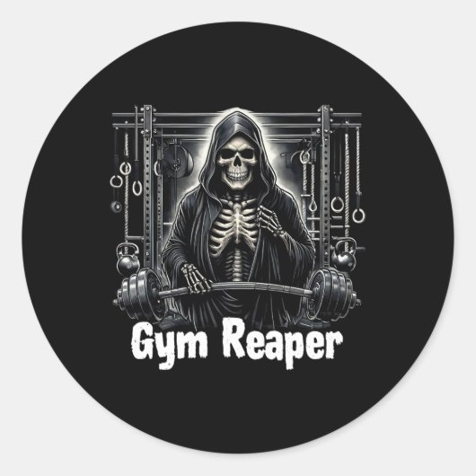 Grappige Gym Reaper Workout Bodybuilding Ronde Sticker (Voorkant)