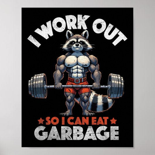Grappige Gym Workout Spierwasbeer Gewichtstraining Poster (Voorkant)