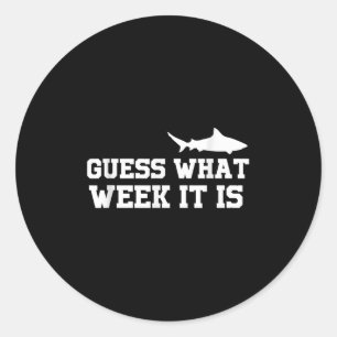 Grappige Haai 2024 Week Raad eens welke week het i Ronde Sticker