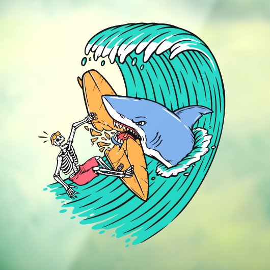 Grappige haai aanvallen surfer skelet dude raamsticker (Vel 3)
