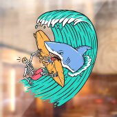 Grappige haai aanvallen surfer skelet dude raamsticker (Vel 2)
