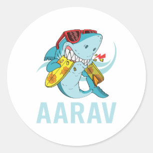 Grappige Haai - Aarav Naam Ronde Sticker