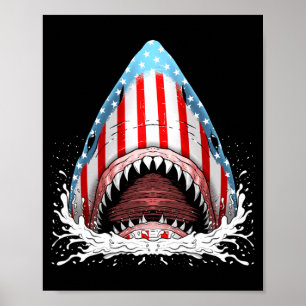 Grappige haai amerikaanse vlag jawsome 4 juli kind poster