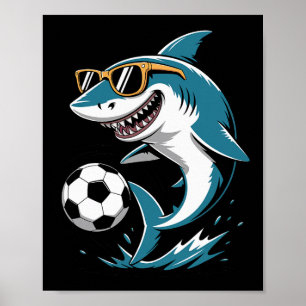 Grappige haai die voetbal kunstwerk dier sport gr poster