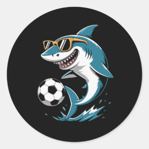 Grappige Haai die Voetbal Kunstwerk Dierensport Gr Ronde Sticker