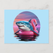 Grappige haai in Flamingo Pool Float Vaporwave Feestdagenkaart (Voorkant)
