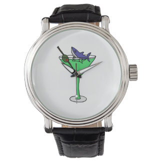Grappige haai in groen Martini glas Horloge
