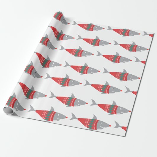Grappige haai kerst cadeaupapier (Uitgerold)