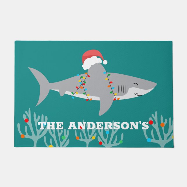 Grappige haai kerst deur mat (Voorkant)