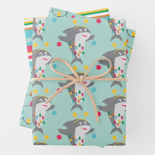 Grappige haai kerst inpakpapier vel (In situ)