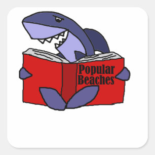 Grappige haai lezen populaire stranden boek vierkante sticker
