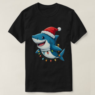 Grappige haai met kersthoed van kerstman t-shirt