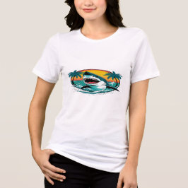Grappige haai met palmbomen en strand vibes premiu Tri-Blend shirt