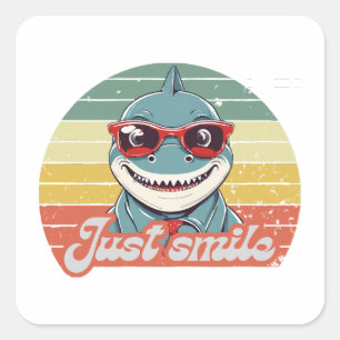 Grappige haai nodigen je uit om te glimlachen vierkante sticker