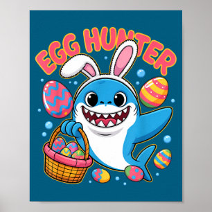 Grappige haai paashaas schattig eier jager poster