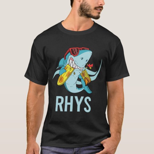 Grappige Haai - Rhys Naam T-shirt (Voorkant)