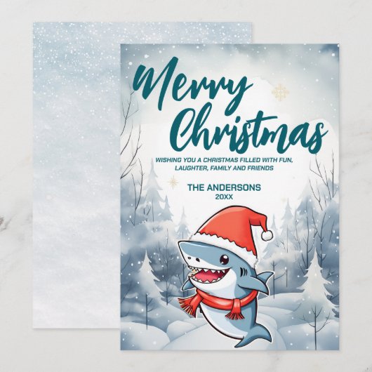 Grappige Haai Vrolijk Kerstboom sneeuw Vakantie fe Feestdagenkaart (Voorkant / Achterkant)