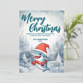 Grappige Haai Vrolijk Kerstboom sneeuw Vakantie fe Feestdagenkaart (Staand voorkant)