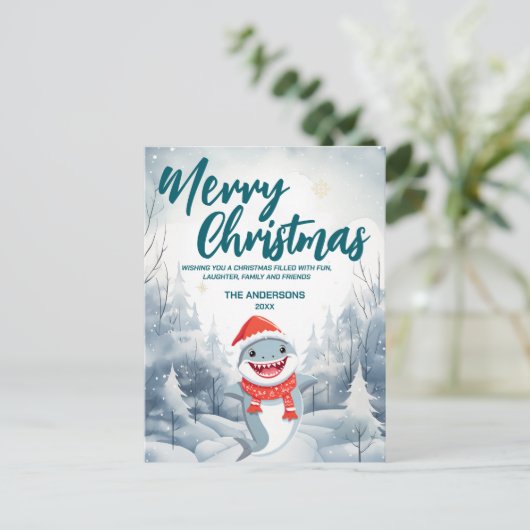 Grappige Haai Vrolijk Kerstboom sneeuw Vakantie fe Feestdagenkaart (Staand voorkant)