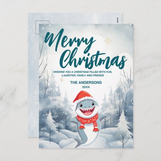 Grappige Haai Vrolijk Kerstboom sneeuw Vakantie fe Feestdagenkaart (Voorkant / Achterkant)