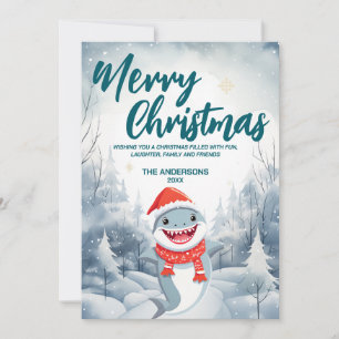 Grappige Haai Vrolijk Kerstboom sneeuw Vakantie fe Feestdagenkaart