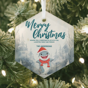 Grappige Haai Vrolijk Kerstboom sneeuw Vakantie fe Glas Ornament
